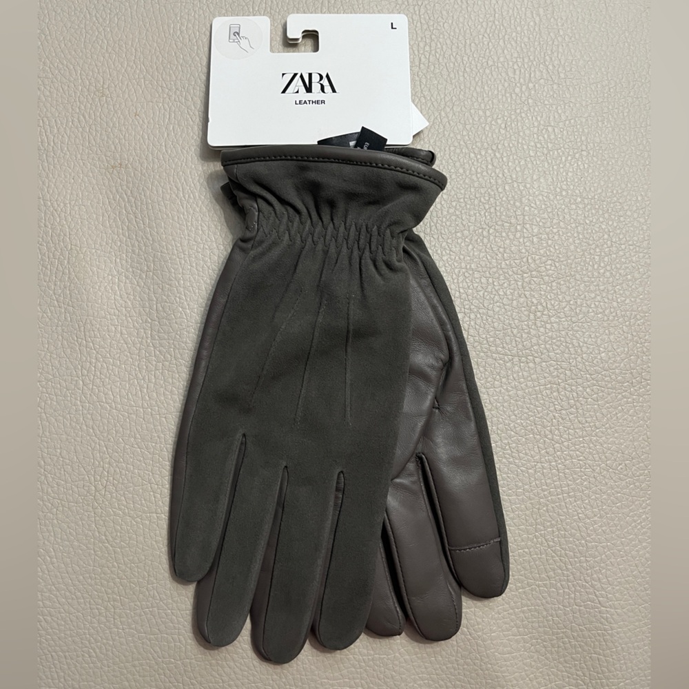 NWT - Zara Men’s Touchscreen Leather Gloves - Size L